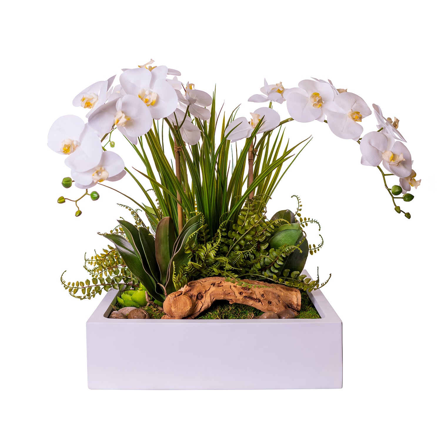 19" Sebastian Square Table Top Planter with Orchid Arrangement AR1528