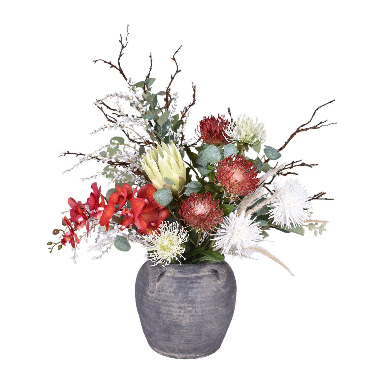 Vintage Clay Pot with Red and White Florals Arrangement AR1738