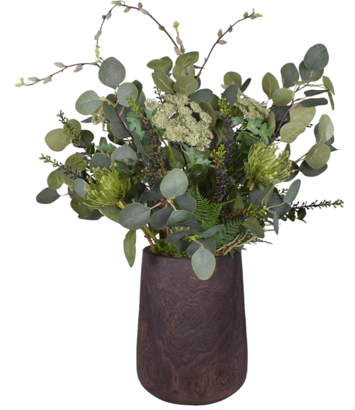 Dorian Wood Vase with Proteas and Eucalyptus AR1740