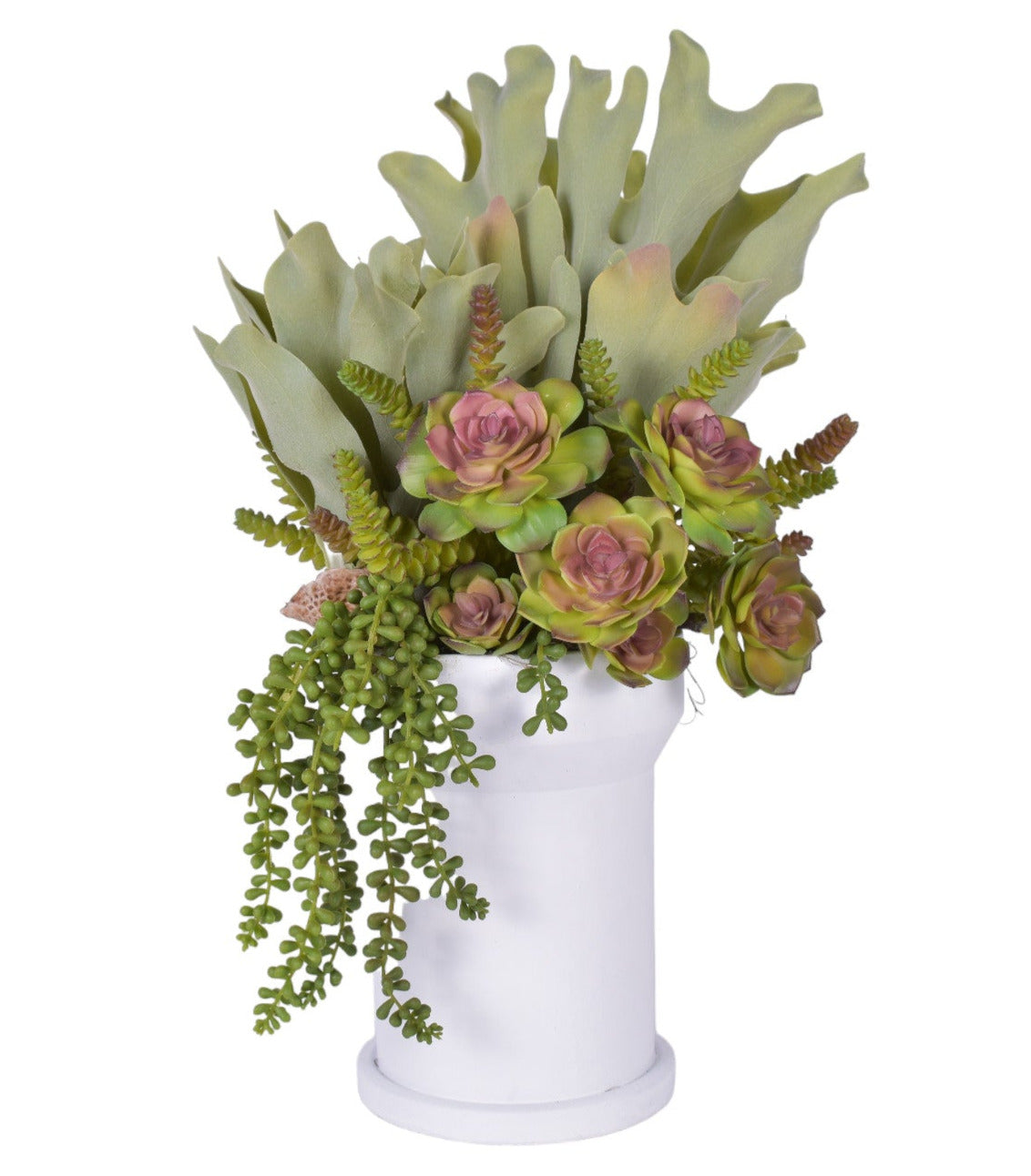 10" White Rook Pot with UV Protected Succulent Arrangement AR1774UV