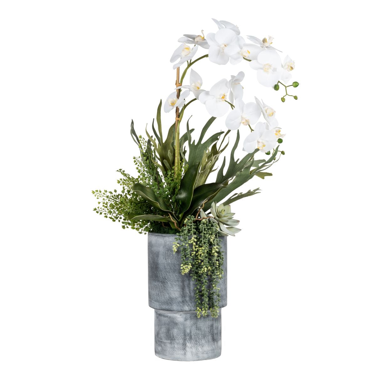 16" Grey Lucca Planter with Orchid Arrangement AR1837