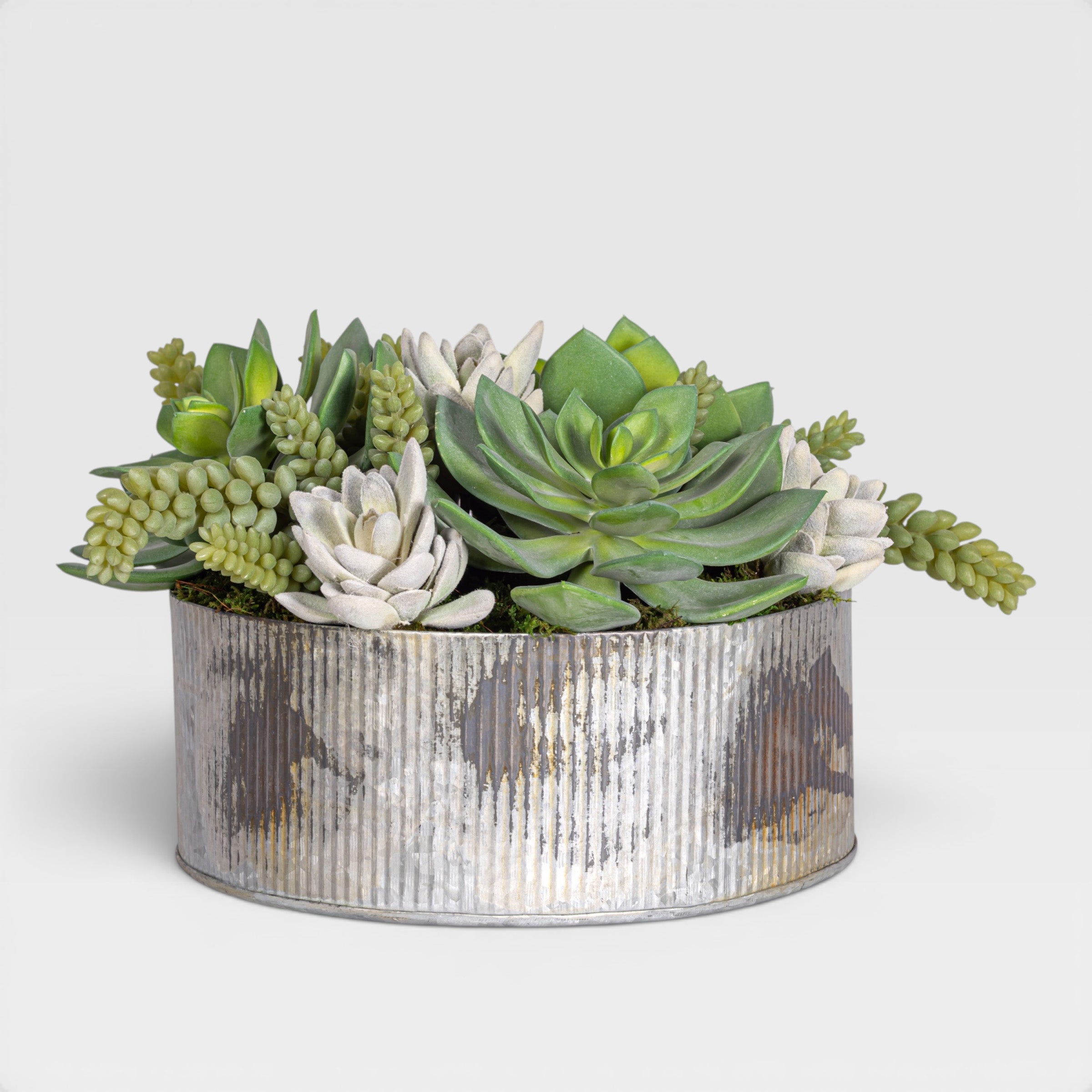 17" Rusty Galvanized Bowl with Mixed Succulent Arrangement AR1923