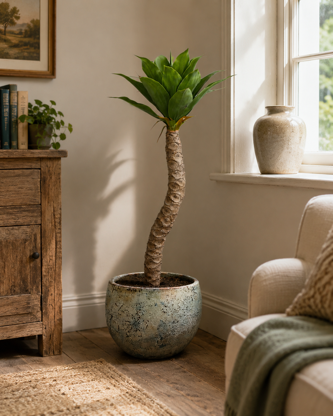 69" Agave Plant in Aria Planter Large with Spanish Moss