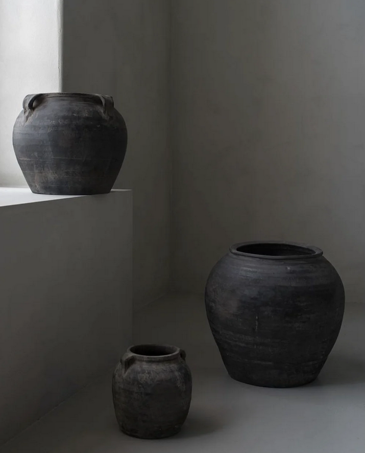 Vintage Black Grey Clay Pot-4 Handles CN1153