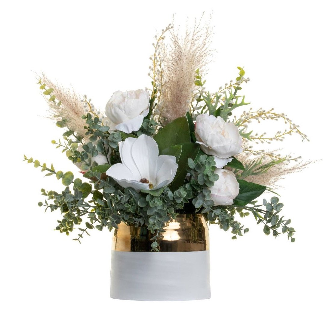 7.5" Claire Pot with Peony and Magnolia Floral Arrangement AR1397