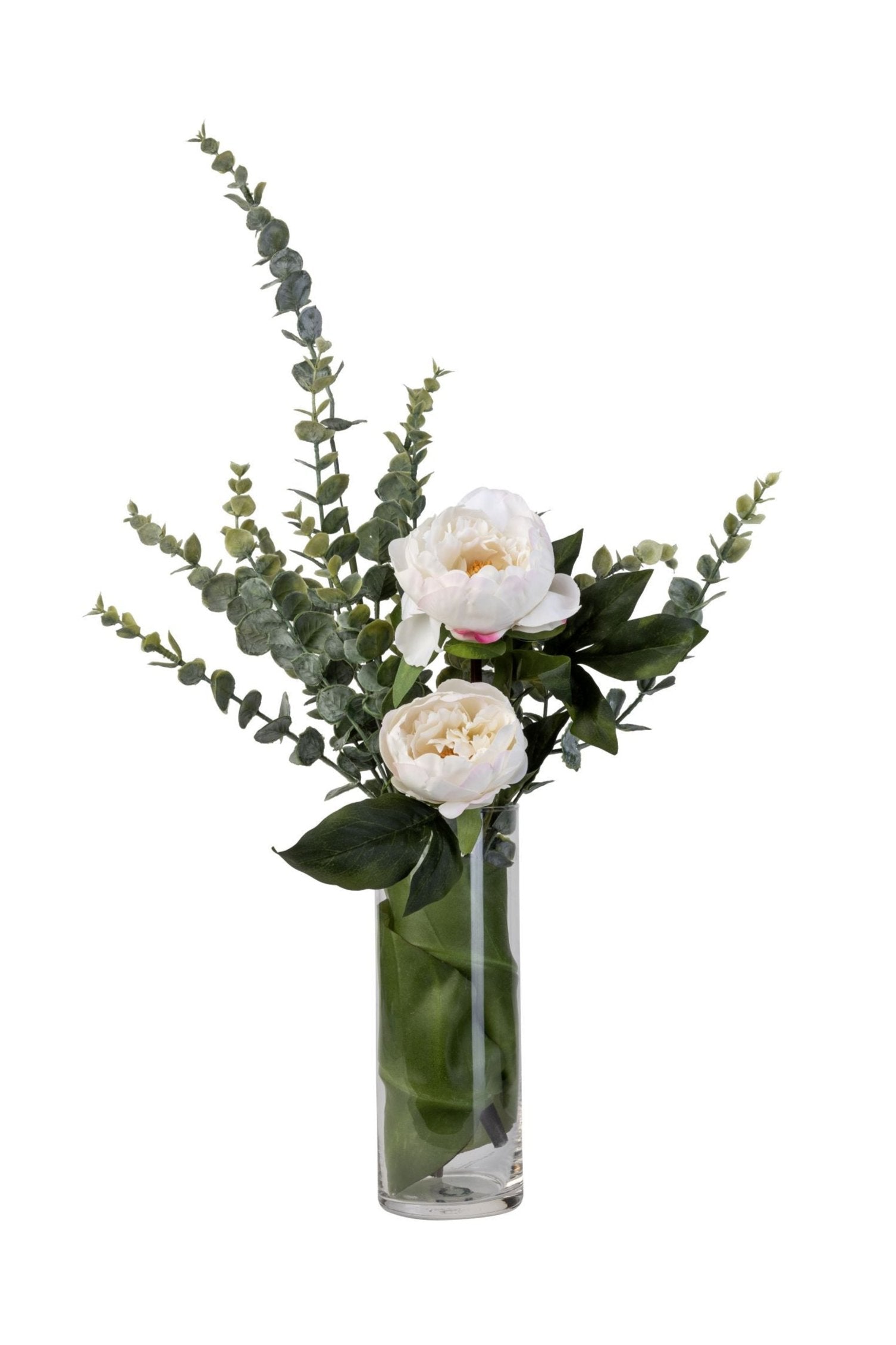 10" Cylinder Vase with Peony Eucalyptus Arrangement AR1403