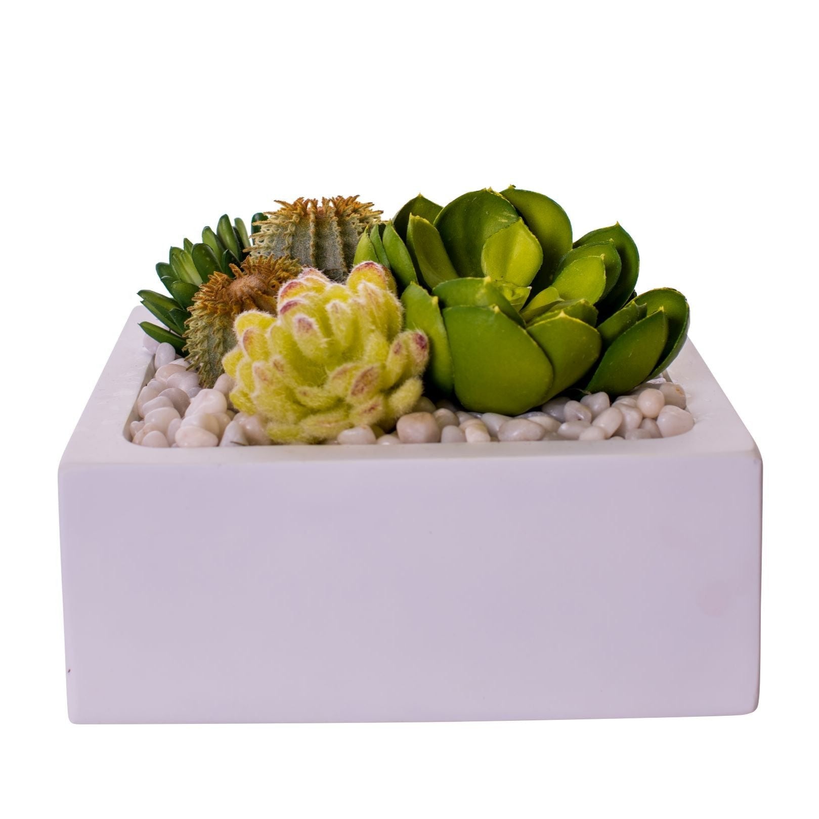 9" Sebastian Square Table Top Planter with White Pebbles AR1504