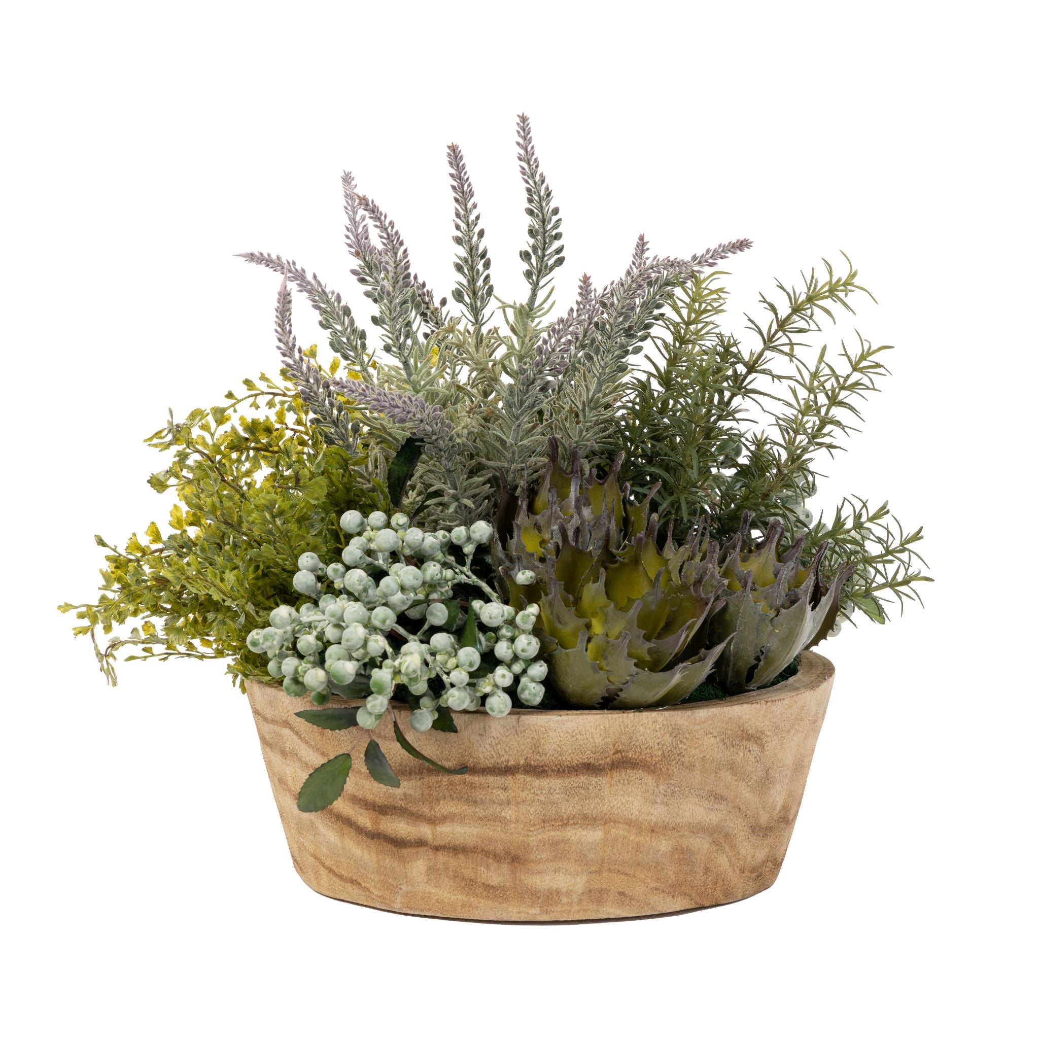 13.5" Sedona Wood Bowl with Lavender and Succulents AR1567