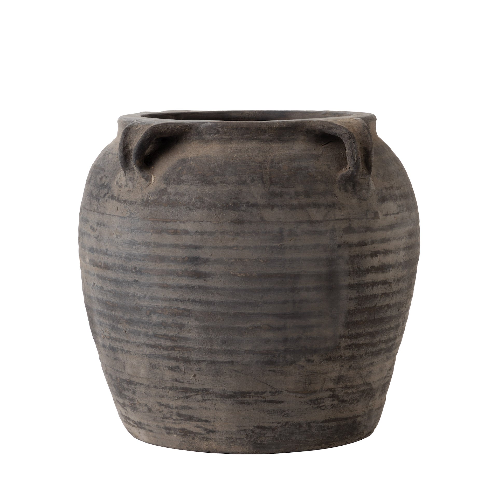 large black ceramic plant pots Vintage Black Grey Clay Pot-4 Handles CN1153