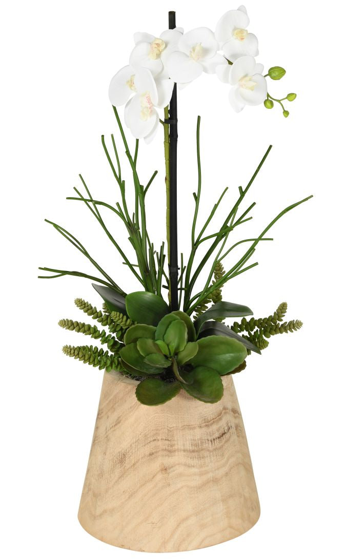 12" Tapered Sedona Wood with Orchid Arrangement AR1077