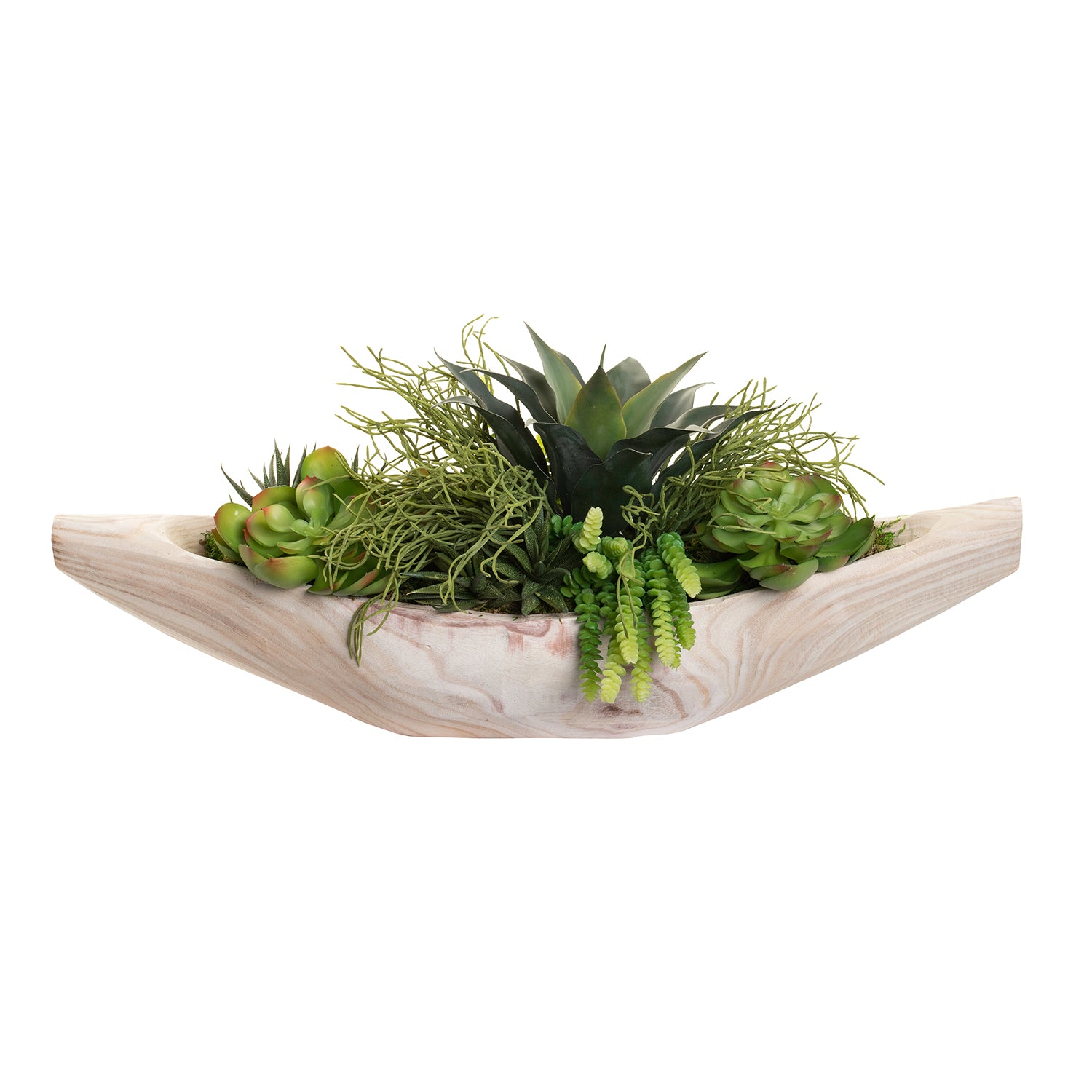 36" Sedona Wood Boat Planter with Succulent Arrangement   AR1386