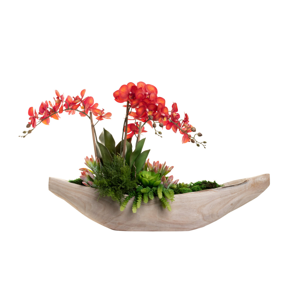 36" Sedona Wood Boat Planter with Orchid Arrangement   AR1387