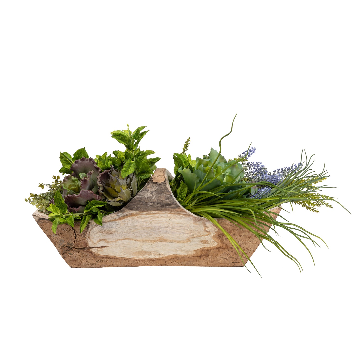 22" Sedona Wood Basket with Succulent and Herb Arrangement   AR1406