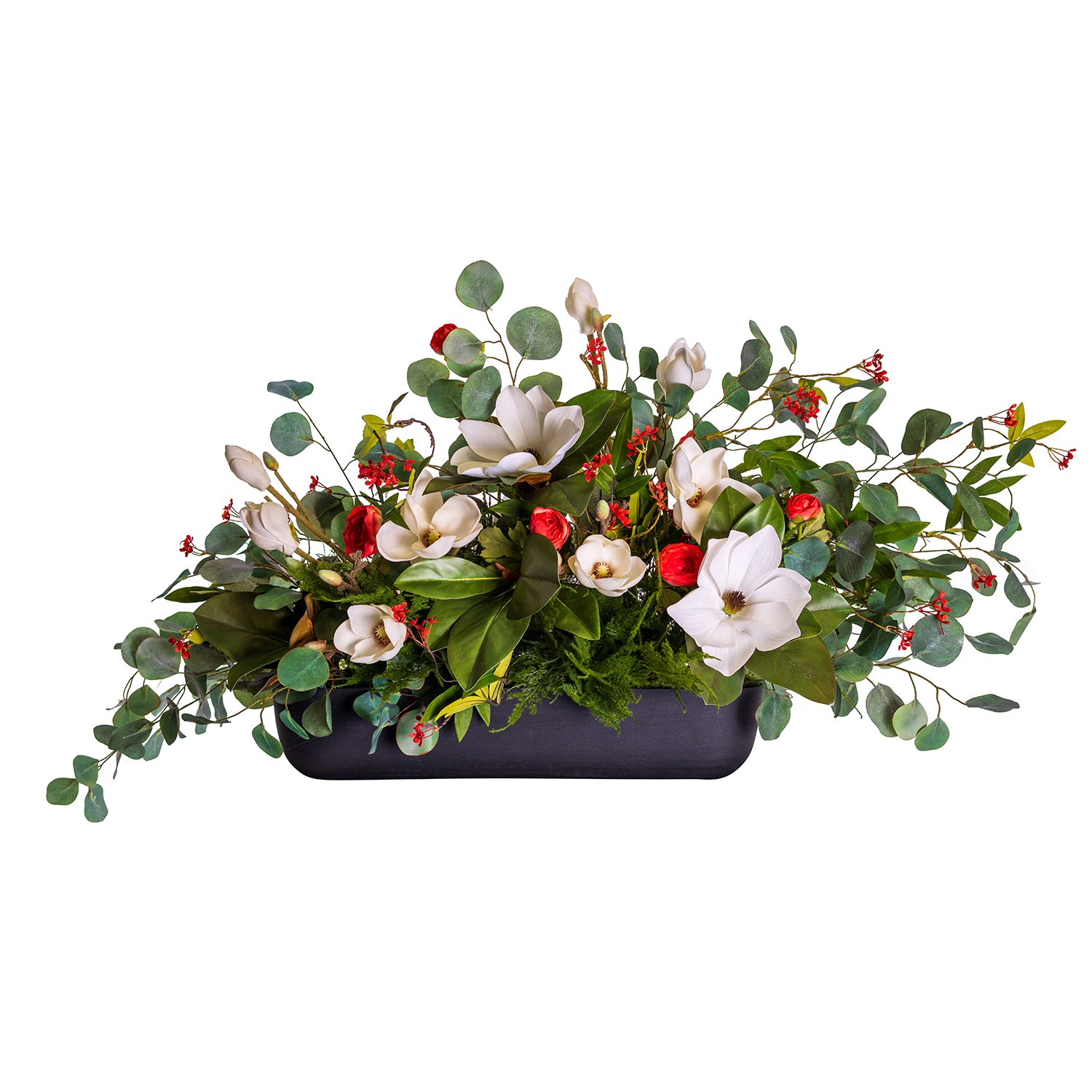 24” Metal Olivia Planter with Magnolia and Ranunculus Arrangement   AR1495