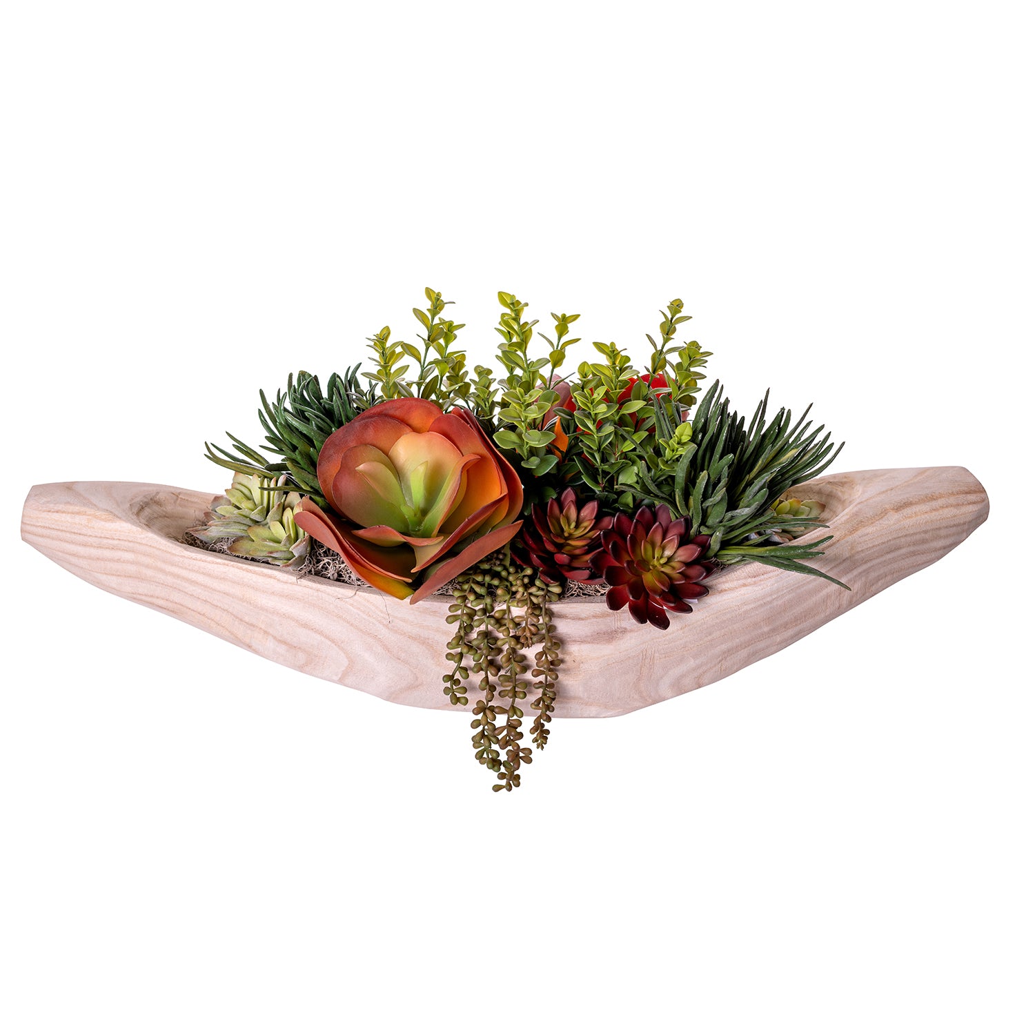 36" Sedona Wood Boat Planter with Succulent Arrangement   AR1507