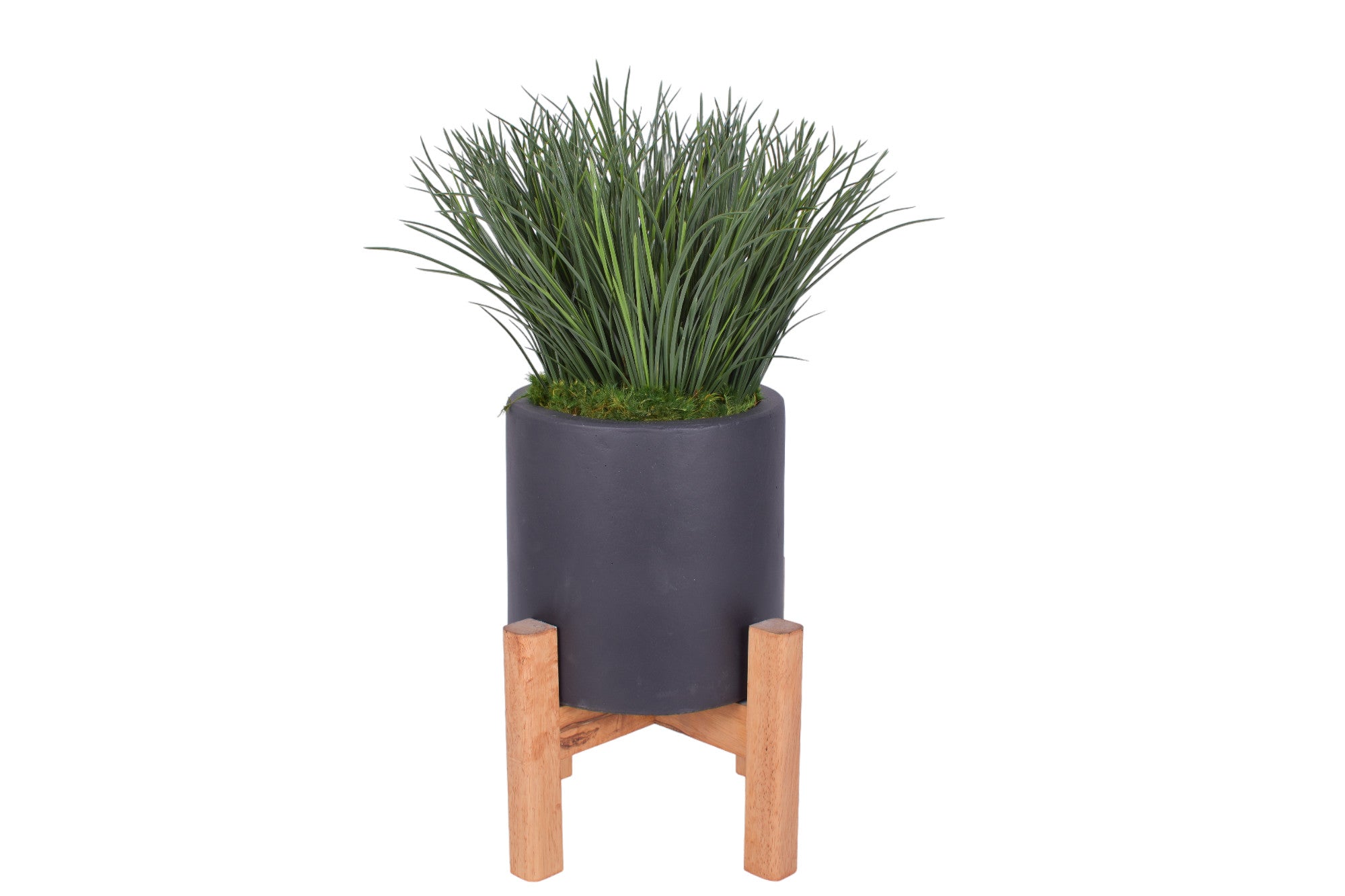 11" Black Korynn Planter with UV Protected Grass Arrangement   AR1691UV