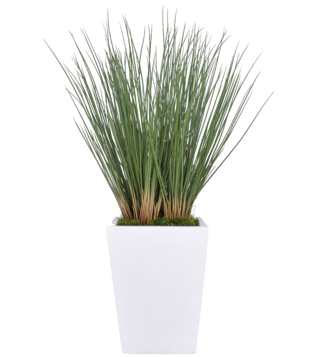 12" White Logan Planter with UV Protected Grass Arrangement   AR1692