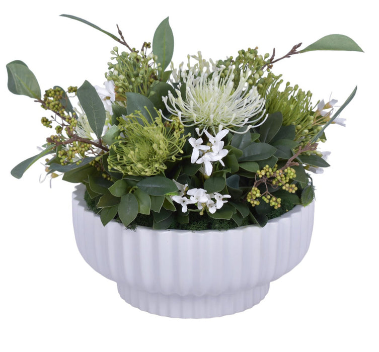 12" White Wally Pot with Floral Arrangement   AR1705