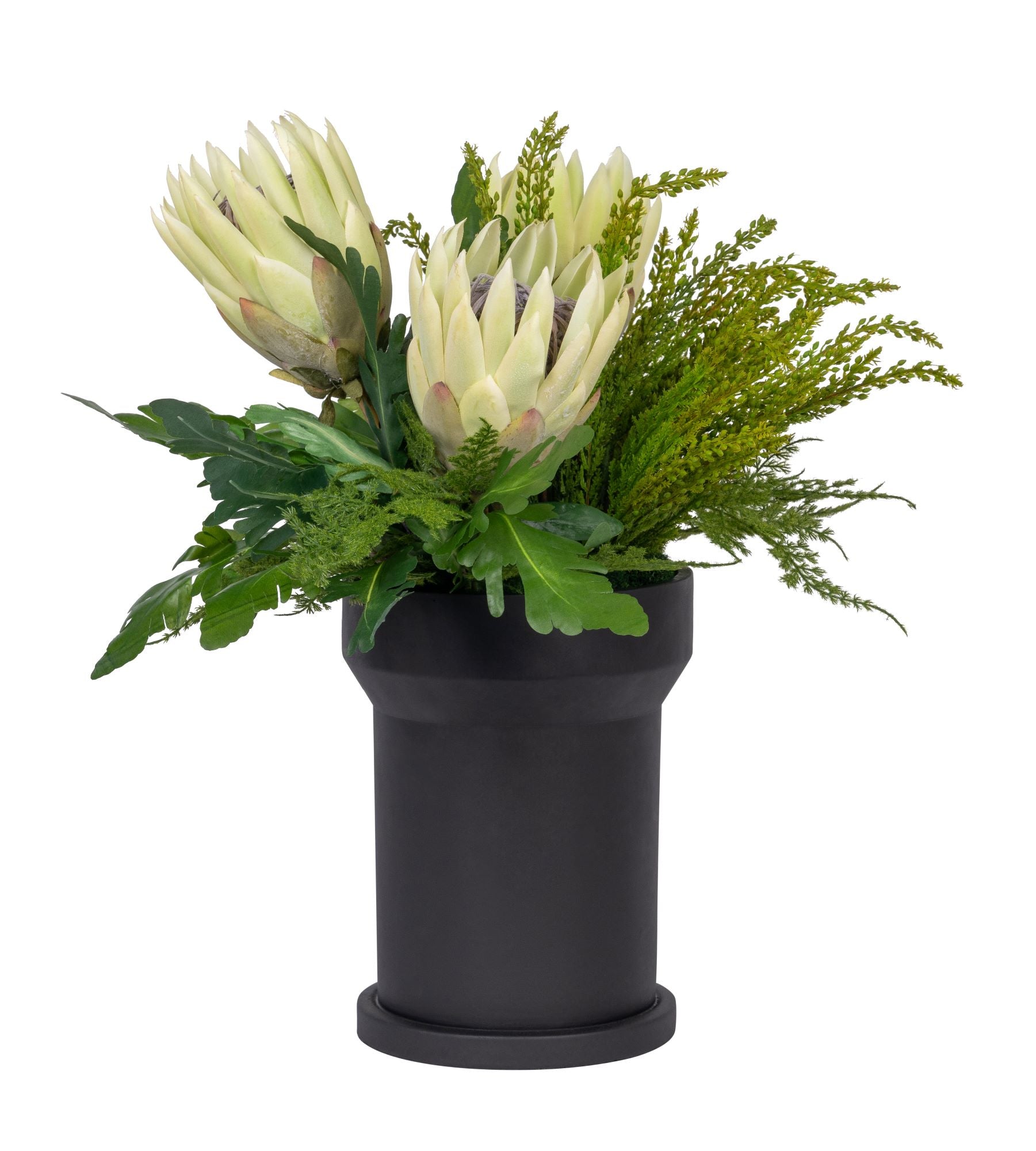 10" Black Rook Pot with Protea Arrangement   AR1713