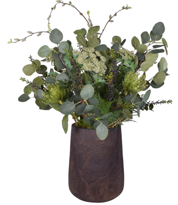 Dorian Wood Vase with Proteas and Eucalyptus   AR1740