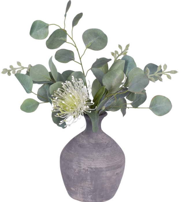 Lucy vase with Eucalyptus and Protea   AR1745