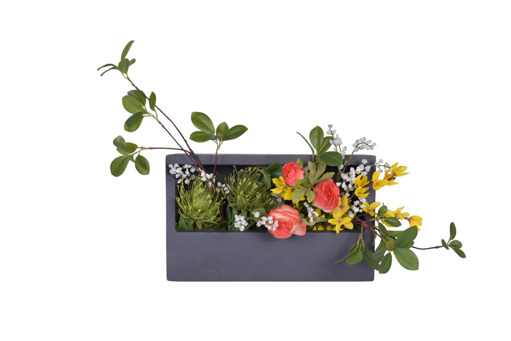Small Rectangle Piper Wall Planter with Floral Arrangement   AR1757