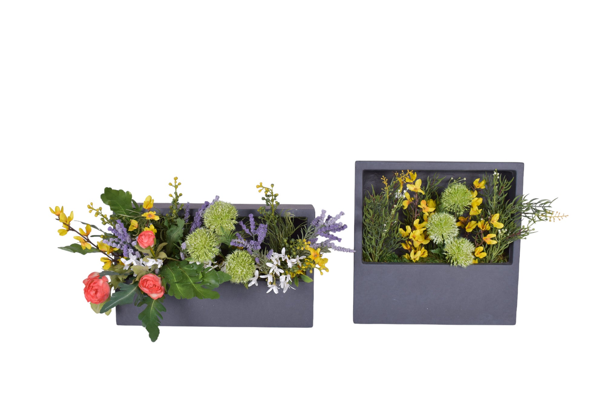 Large Rectangle Piper Wall Planter with Floral Arrangement   AR1758