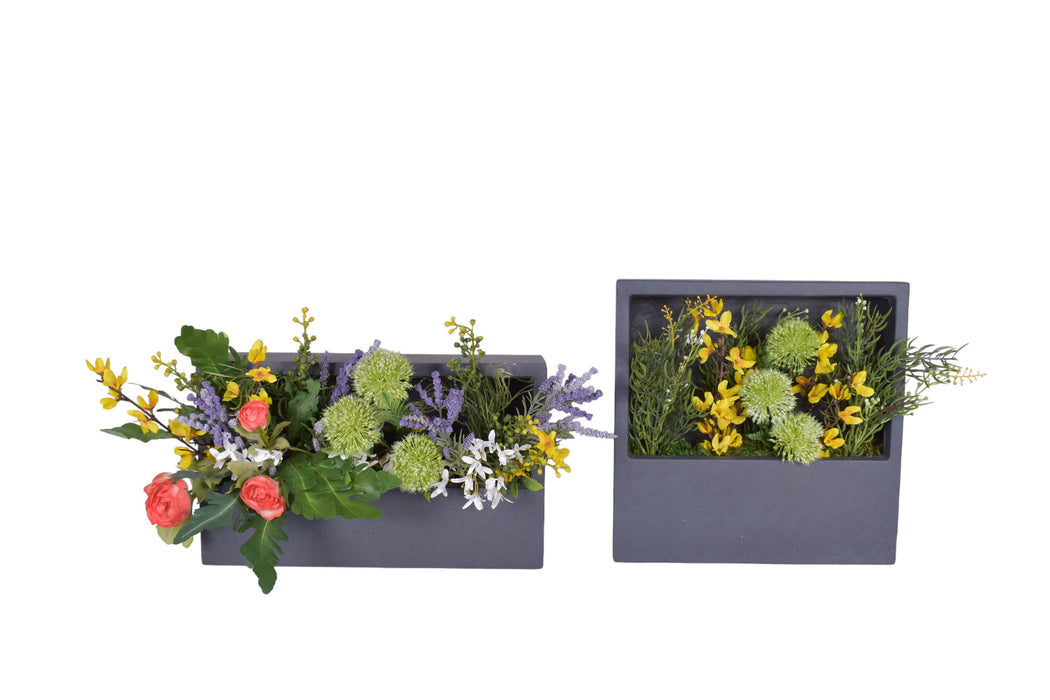 Large Rectangle Piper Wall Planter with Floral Arrangement   AR1758