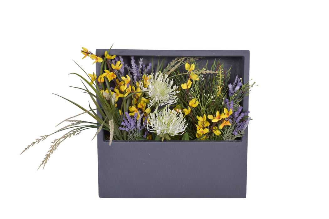 Large Square Piper Wall Planter with Floral Arrangement   AR1759