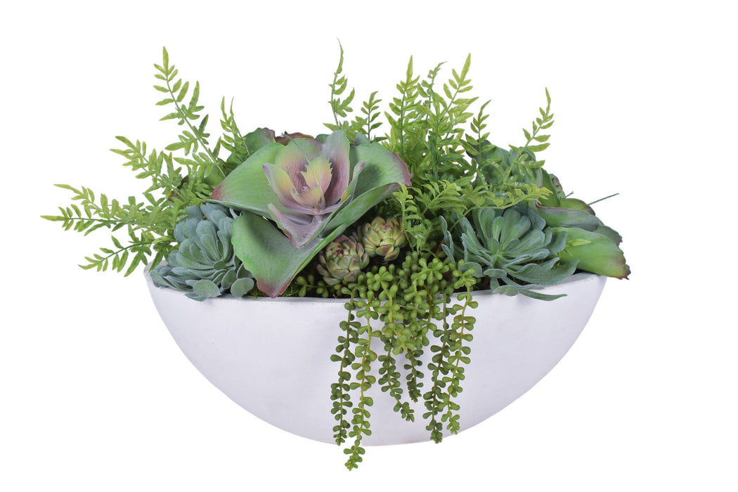 Large White Oval Bowl with UV Protected Succulent Arrangement  AR1802