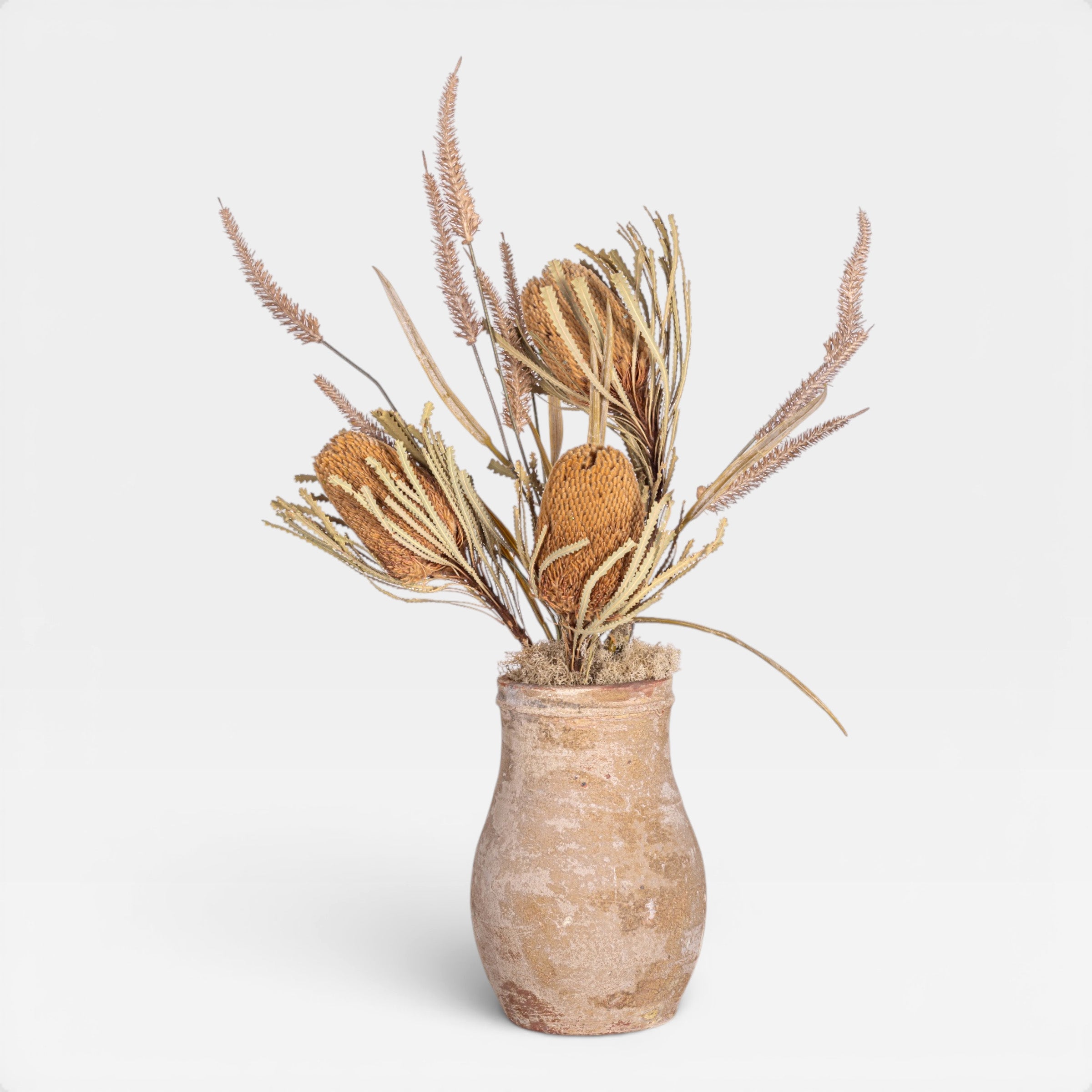 19" Rue Pot with Dried Protea Arrangement AR1950