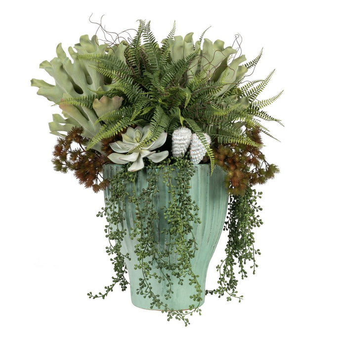 15" Seabreeze Container with Ferns and Succulents   AR1841