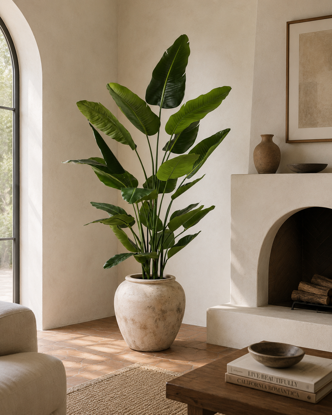 6.5' Bird of Paradise in Vintage Pot with Spanish Moss