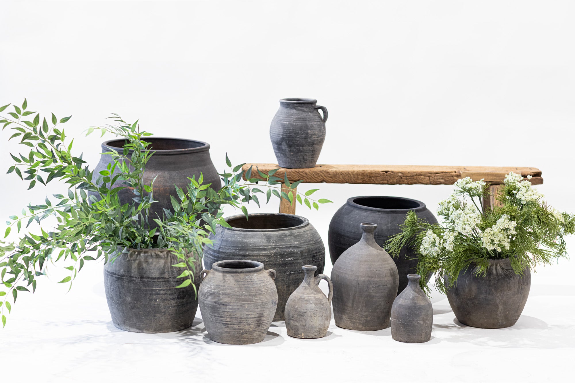 Vintage Black Grey Clay Pot-4 Handles    CN1153