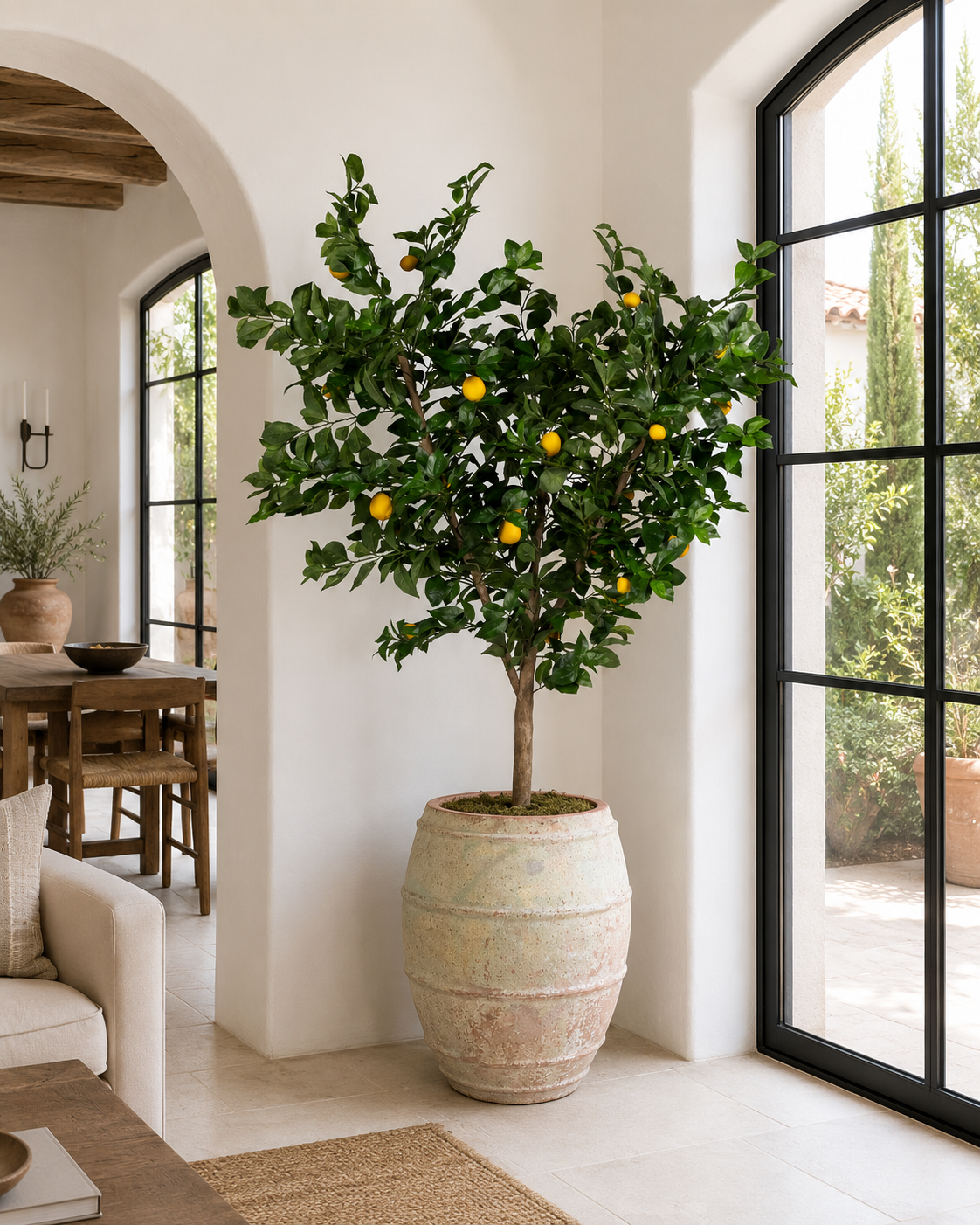 7' Lemon Tree in Large Zara Planter with 1-2" Mixed Rock   PC1293CN1400LG