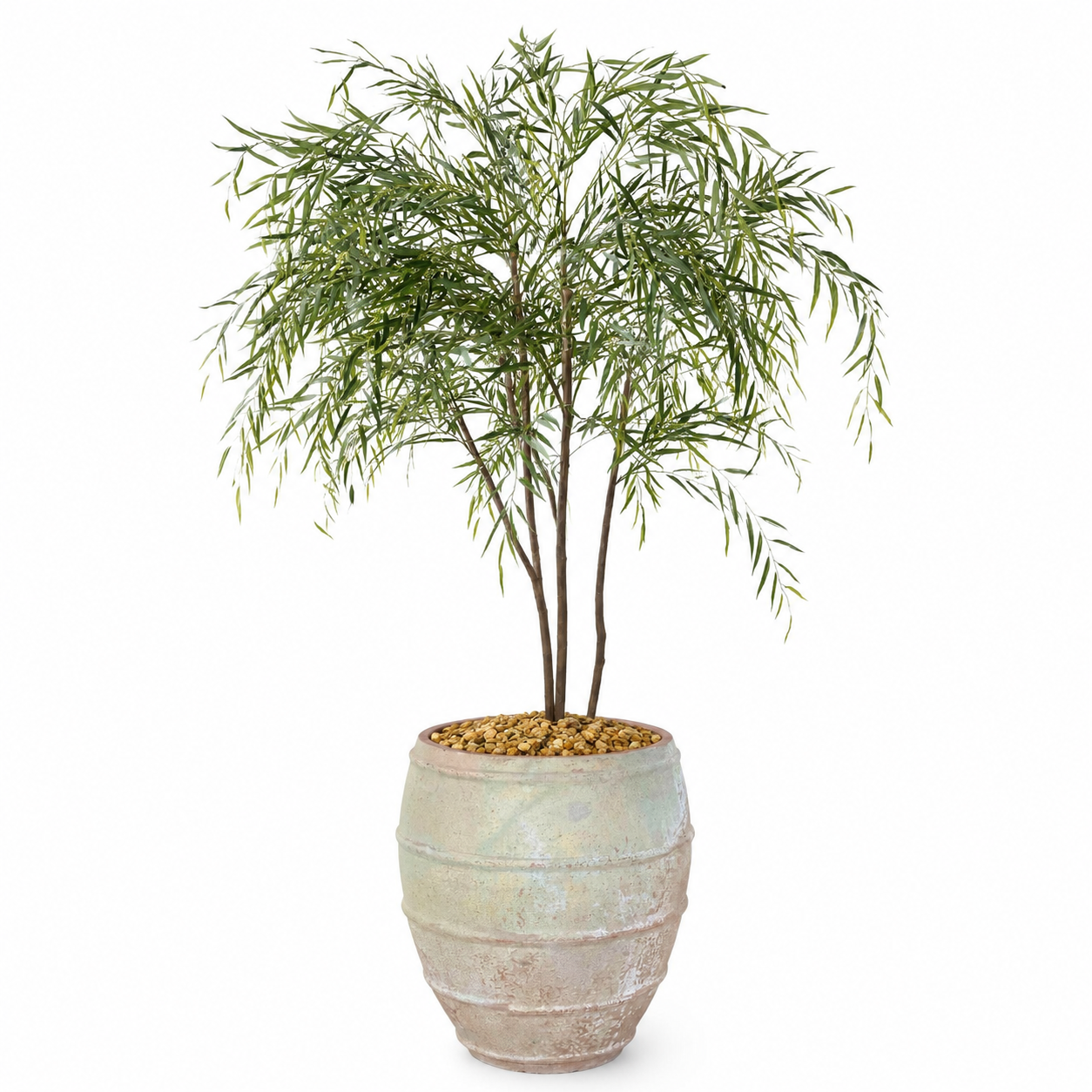 8' Weeping Willow Tree in Zara Planter Large with Gold Rock