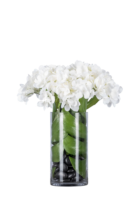 13” Mazzy Glass Vase with White Hydrangea  AR1035