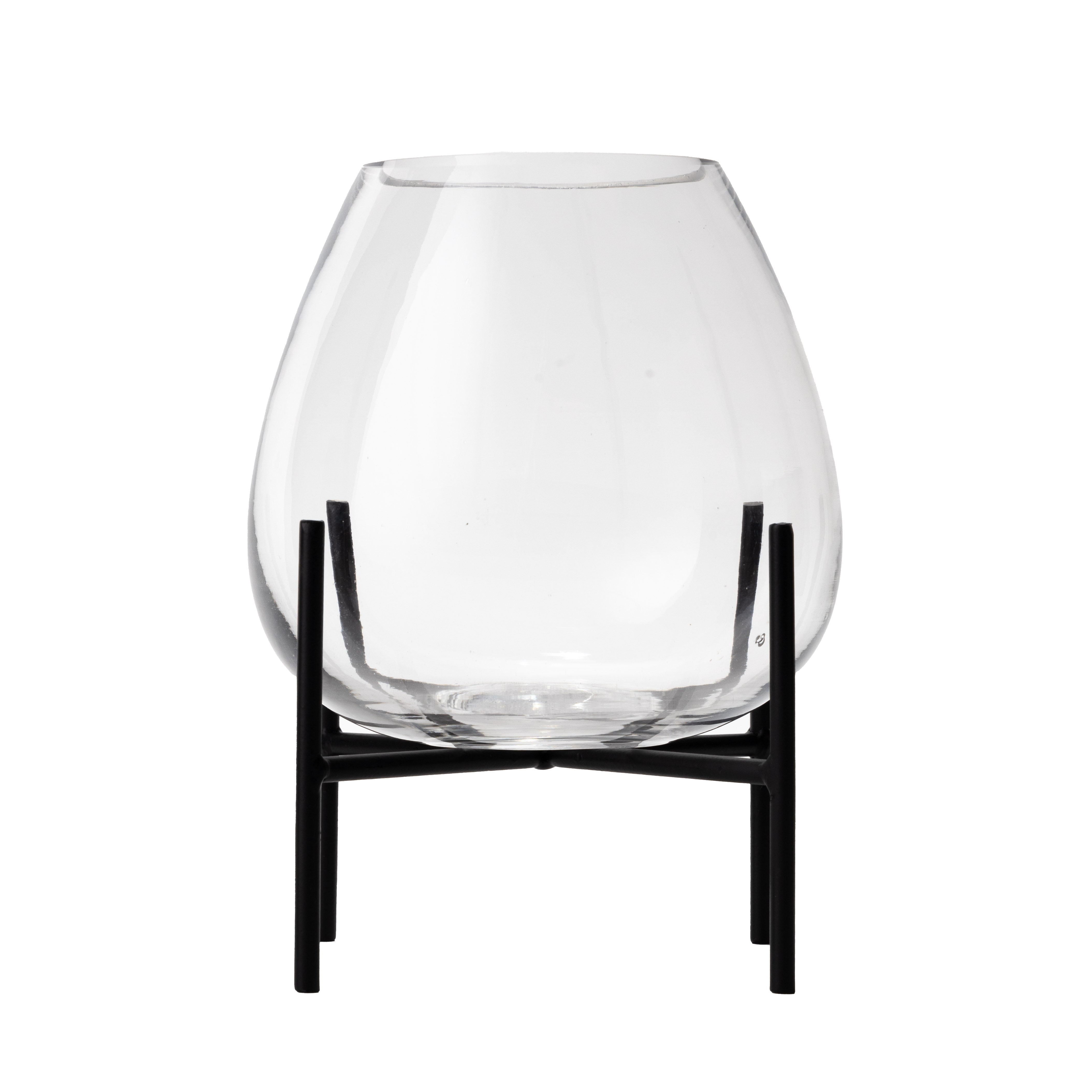 The Carl Glass Vase on Black Metal Stand    GL1028