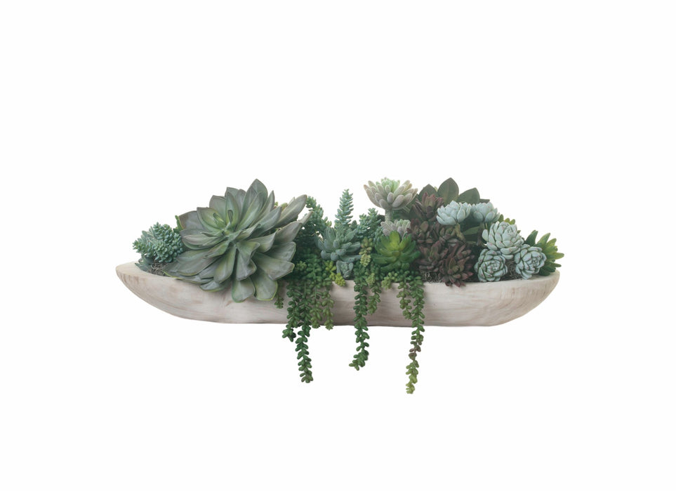 30” Light Wood Sedona Trough with Succulents AR1296