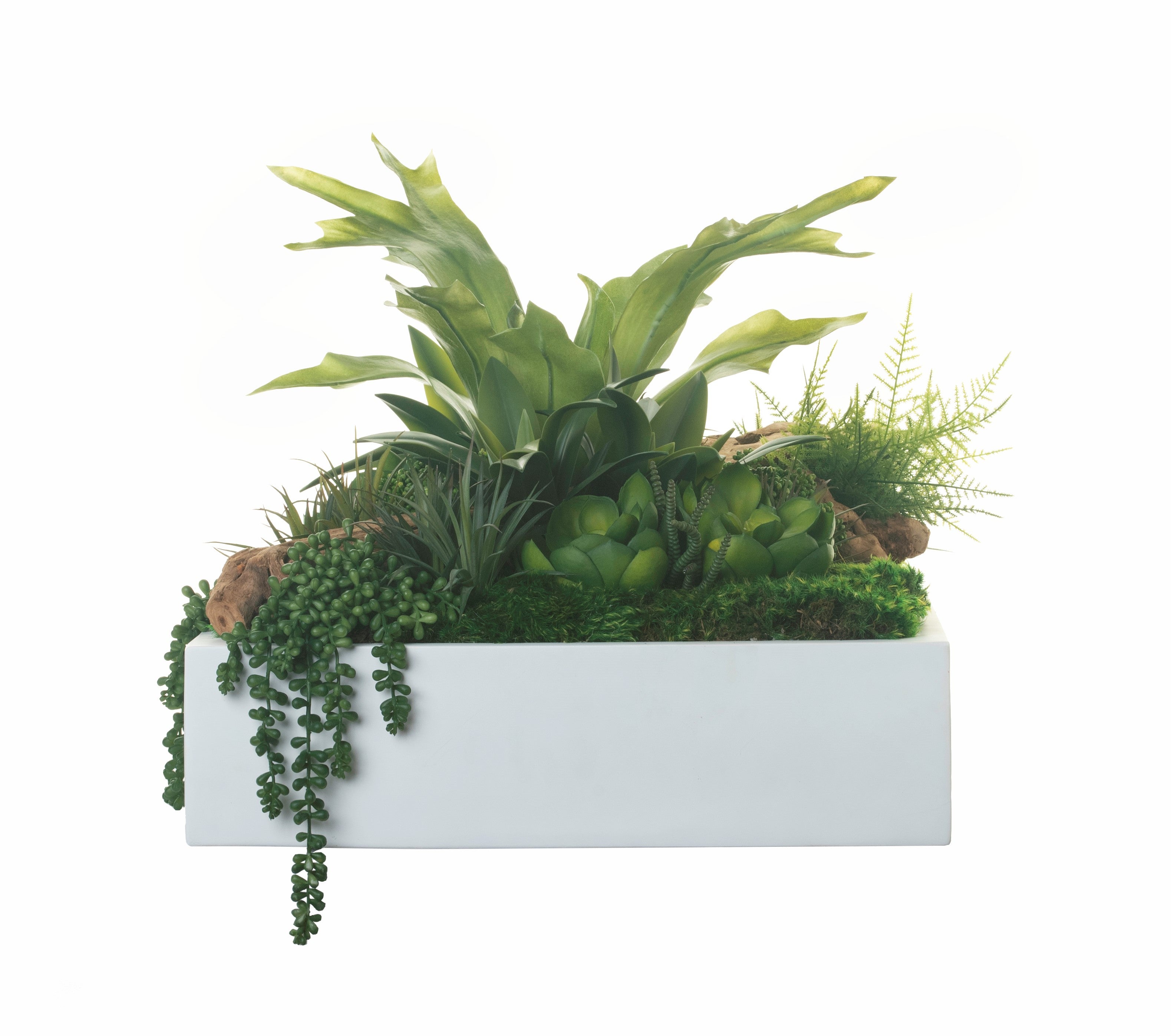 19" White Sebastian Table Top Planter with Succulents AR1309