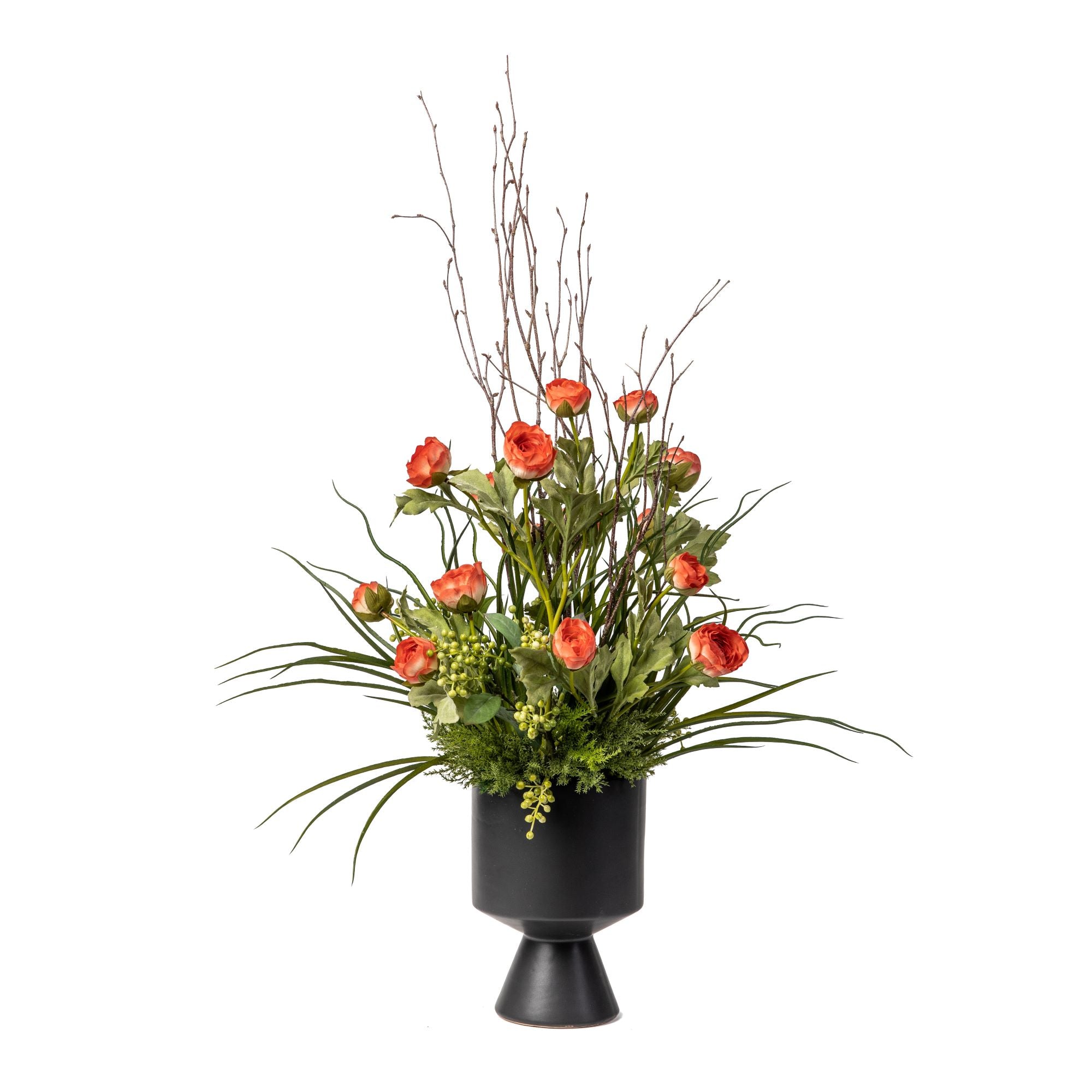 De Vil Pedastal Set with Coral Ranuncula Arrangement    AR1327