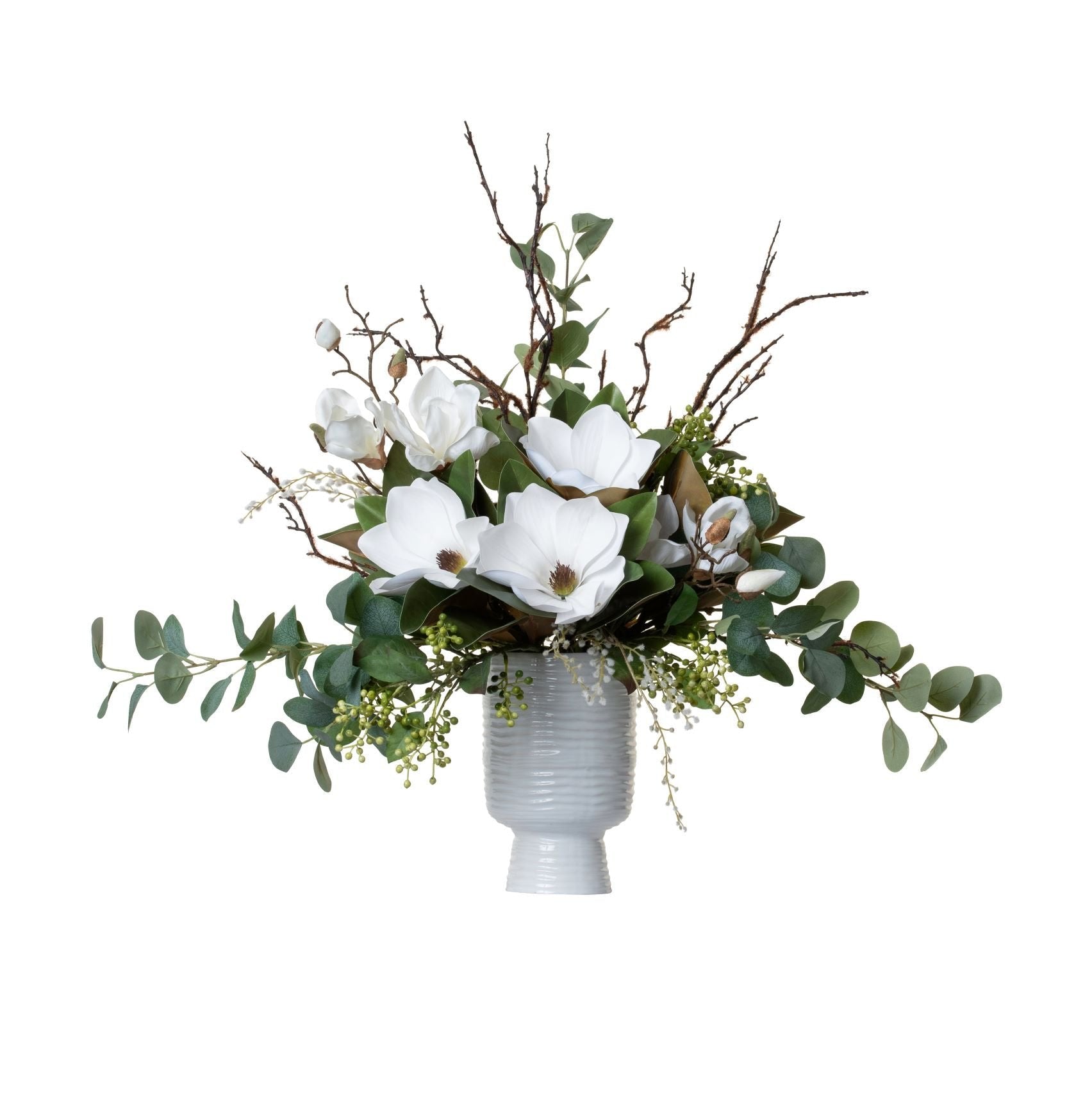 9" Monaco Vase with Magnolia Eucalyptus Arrangement   AR1366