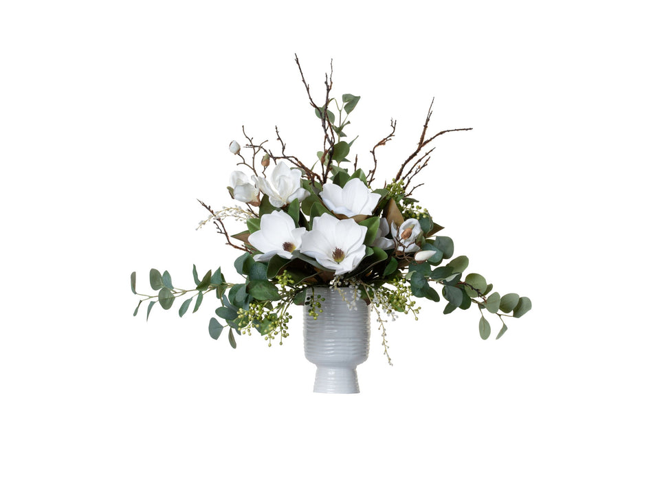 9" Monaco Vase with Magnolia Eucalyptus Arrangement   AR1366