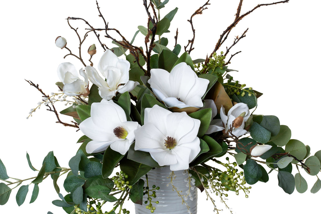 9" Monaco Vase with Magnolia Eucalyptus Arrangement   AR1366