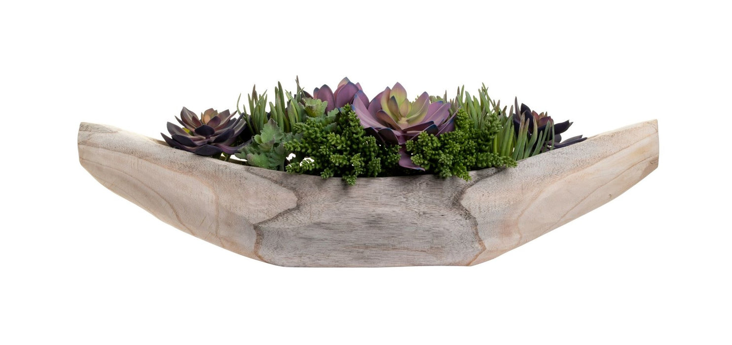 36" Sedona Wood Boat Planter Succulent Arrangement   AR1385