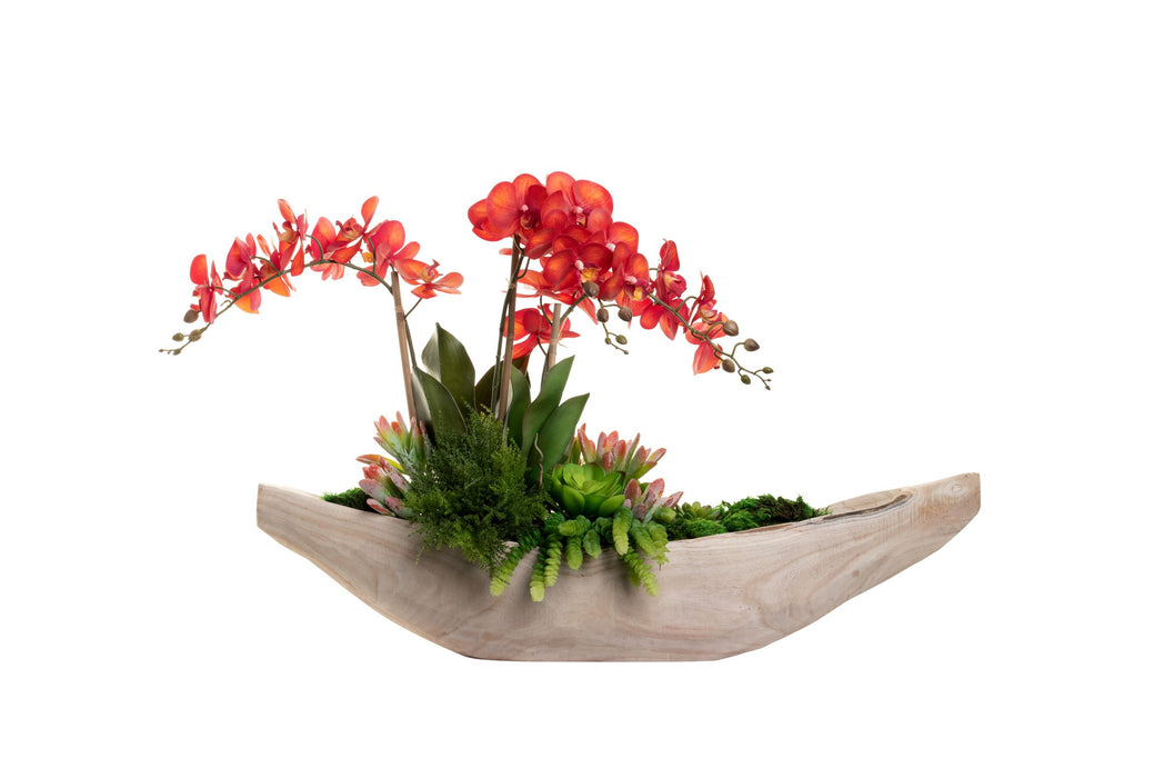 36" Sedona Wood Boat Planter with Orchid Arrangement   AR1387