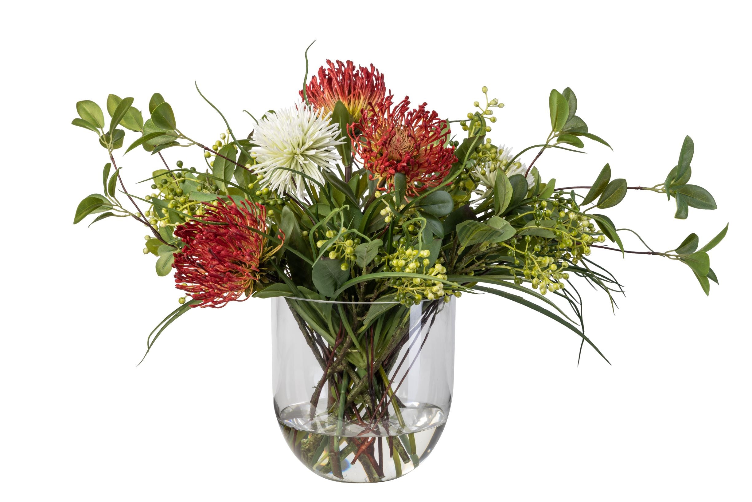 8" Colie Bowl with Red Protea Spray Floral Arrangement   AR1401