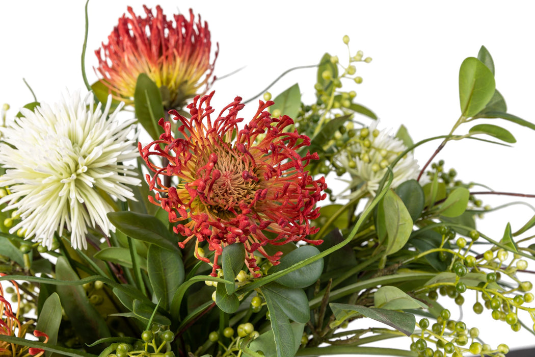 8" Colie Bowl with Red Protea Spray Floral Arrangement   AR1401