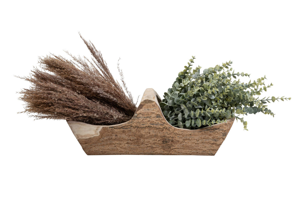 22" Sedona Wood Basket with Pampas Grass and Eucalyptus Arrangement   AR1407