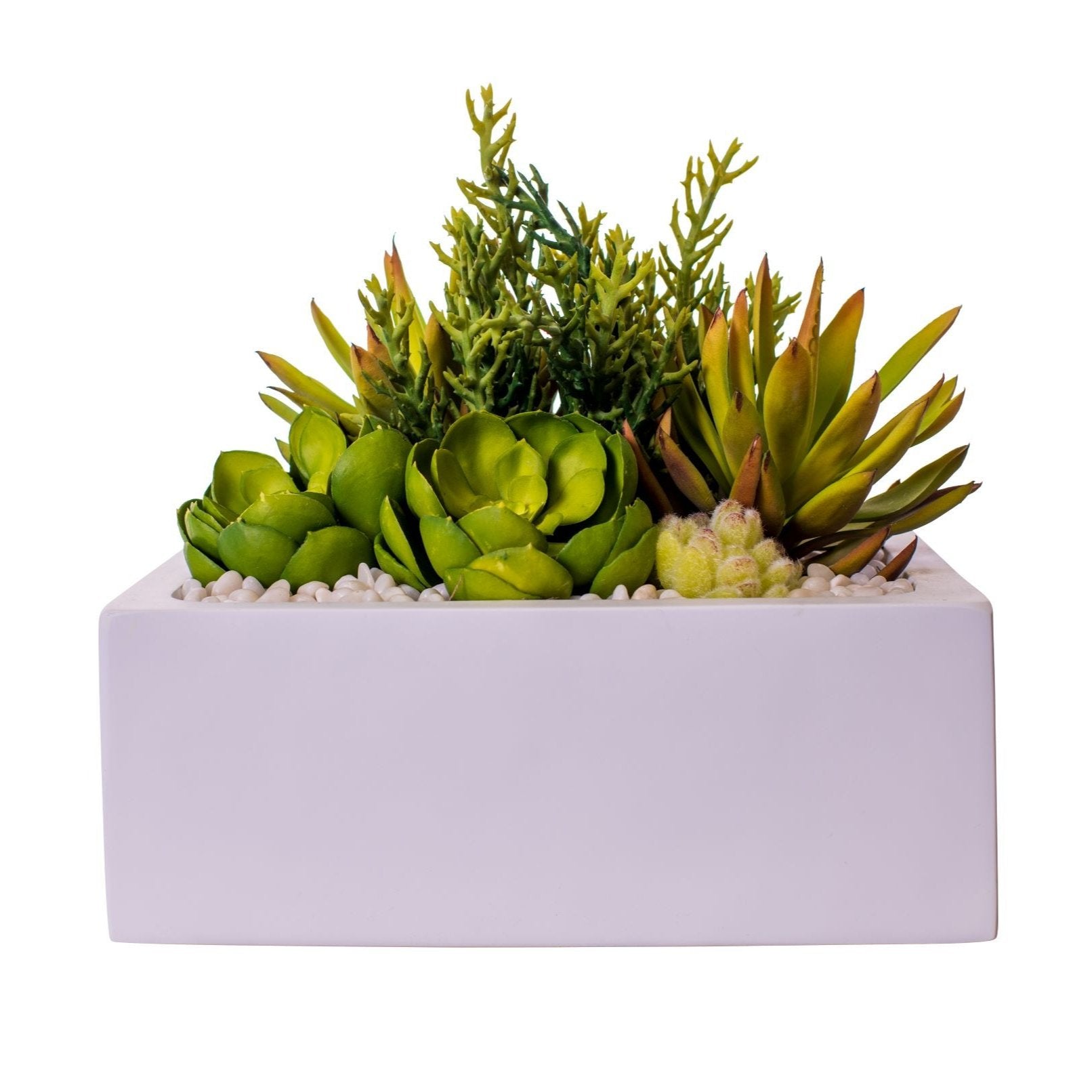 13" Sebastian Square Table Top Planter with White Pebbles   AR1503